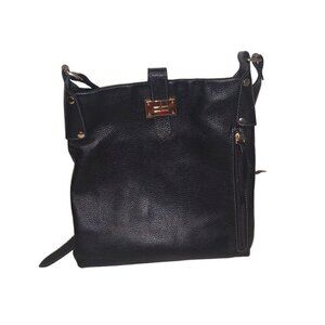 Courage B Black Genuine Leather Crossbody Purse Bag With Side Zipper